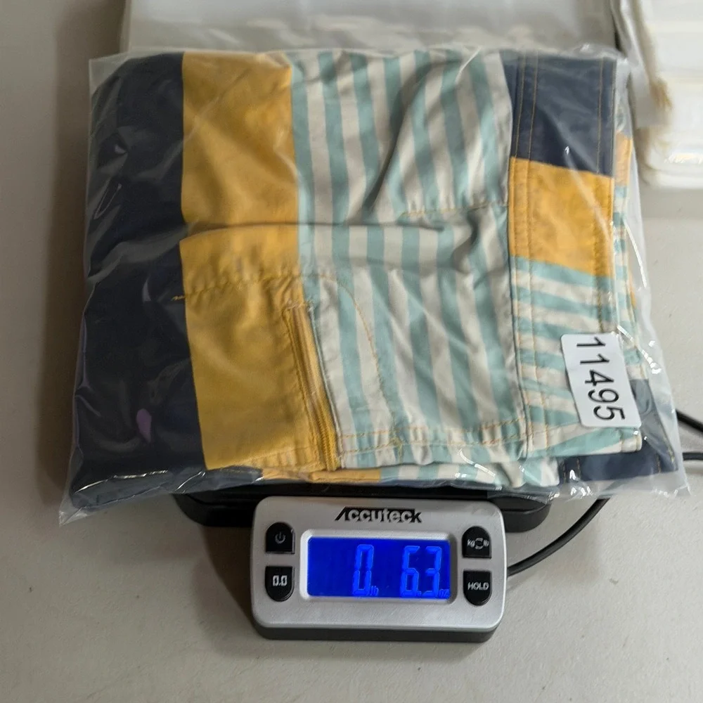 Patagonia Mens Striped Board Shorts Size 34 Yellow Navy Blue‎ Swim Trunks 86556